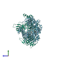 PDB entry 2gk6 coloured by chain, side view.