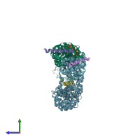 PDB entry 2gl7 coloured by chain, side view.