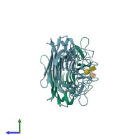 PDB entry 2gmp coloured by chain, side view.
