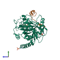 PDB entry 2gni coloured by chain, side view.
