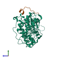 PDB entry 2gph coloured by chain, side view.