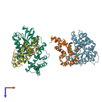 PDB entry 2gtp coloured by chain, top view.