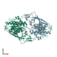 PDB entry 2gu2 coloured by chain, front view.