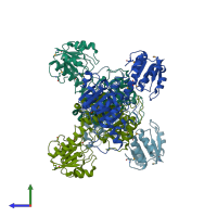 PDB entry 2h1s coloured by chain, side view.