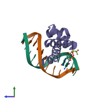 Hetero trimeric assembly 2 of PDB entry 2h27 coloured by chemically distinct molecules, side view.