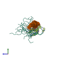 PDB entry 2h3t coloured by chain, ensemble of 20 models, side view.