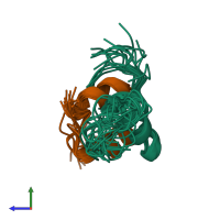 PDB entry 2h8b coloured by chain, ensemble of 20 models, side view.