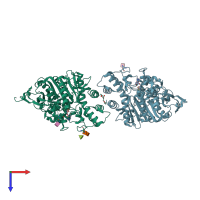 PDB entry 2ha2 coloured by chain, top view.