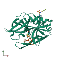 PDB entry 2hal coloured by chain, front view.