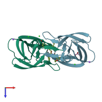 PDB entry 2hb3 coloured by chain, top view.