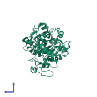 PDB entry 2hbj coloured by chain, side view.