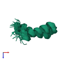 PDB entry 2hep coloured by chain, ensemble of 20 models, top view.