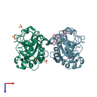 PDB entry 2hhn coloured by chain, top view.