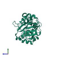 Monomeric assembly 1 of PDB entry 2hk7 coloured by chemically distinct molecules, side view.
