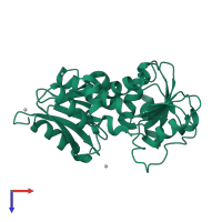 Monomeric assembly 1 of PDB entry 2hk7 coloured by chemically distinct molecules, top view.