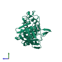 PDB entry 2hnq coloured by chain, side view.