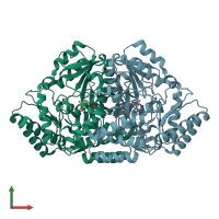 PDB entry 2hp2 coloured by chain, front view.