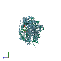 PDB entry 2hs6 coloured by chain, side view.