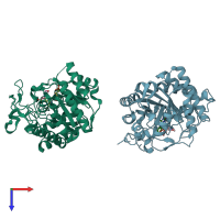 PDB entry 2hs6 coloured by chain, top view.