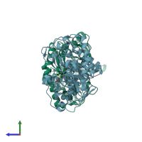 PDB entry 2hs8 coloured by chain, side view.