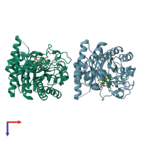 PDB entry 2hs8 coloured by chain, top view.