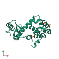 PDB entry 2huk coloured by chain, front view.