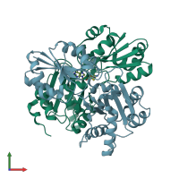 PDB entry 2huq coloured by chain, front view.