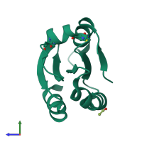 Monomeric assembly 1 of PDB entry 2hxk coloured by chemically distinct molecules, side view.