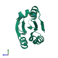 Monomeric assembly 2 of PDB entry 2hxk coloured by chemically distinct molecules, side view.