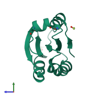 Monomeric assembly 3 of PDB entry 2hxk coloured by chemically distinct molecules, side view.