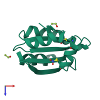 Monomeric assembly 3 of PDB entry 2hxk coloured by chemically distinct molecules, top view.