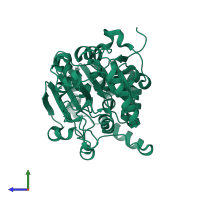 PDB entry 2hy7 coloured by chain, side view.