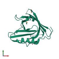 PDB entry 2hzr coloured by chain, front view.