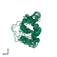 PDB entry 2i4k coloured by chain, ensemble of 10 models, side view.