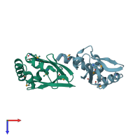 PDB entry 2i4s coloured by chain, top view.