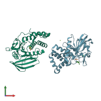 PDB entry 2i5x coloured by chain, front view.