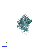 PDB entry 2i6b coloured by chain, side view.