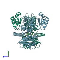 PDB entry 2i80 coloured by chain, side view.