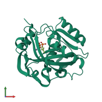 PDB entry 2ick coloured by chain, front view.