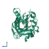 PDB entry 2ick coloured by chain, side view.