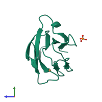 PDB entry 2idq coloured by chain, side view.