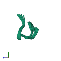 PDB entry 2ifj coloured by chain, ensemble of 16 models, side view.