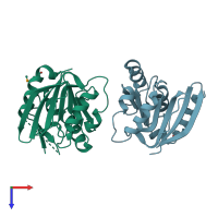 PDB entry 2ift coloured by chain, top view.