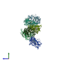 PDB entry 2ij7 coloured by chain, side view.