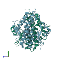 PDB entry 2il3 coloured by chain, side view.