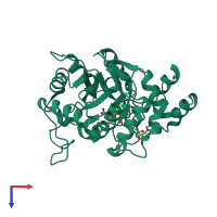 PDB entry 2iqd coloured by chain, top view.