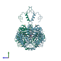 PDB entry 2iqf coloured by chain, side view.