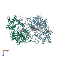 PDB entry 2iqf coloured by chain, top view.