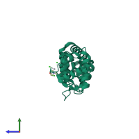 Monomeric assembly 1 of PDB entry 2is9 coloured by chemically distinct molecules, side view.