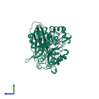 Monomeric assembly 2 of PDB entry 2isd coloured by chemically distinct molecules, side view.